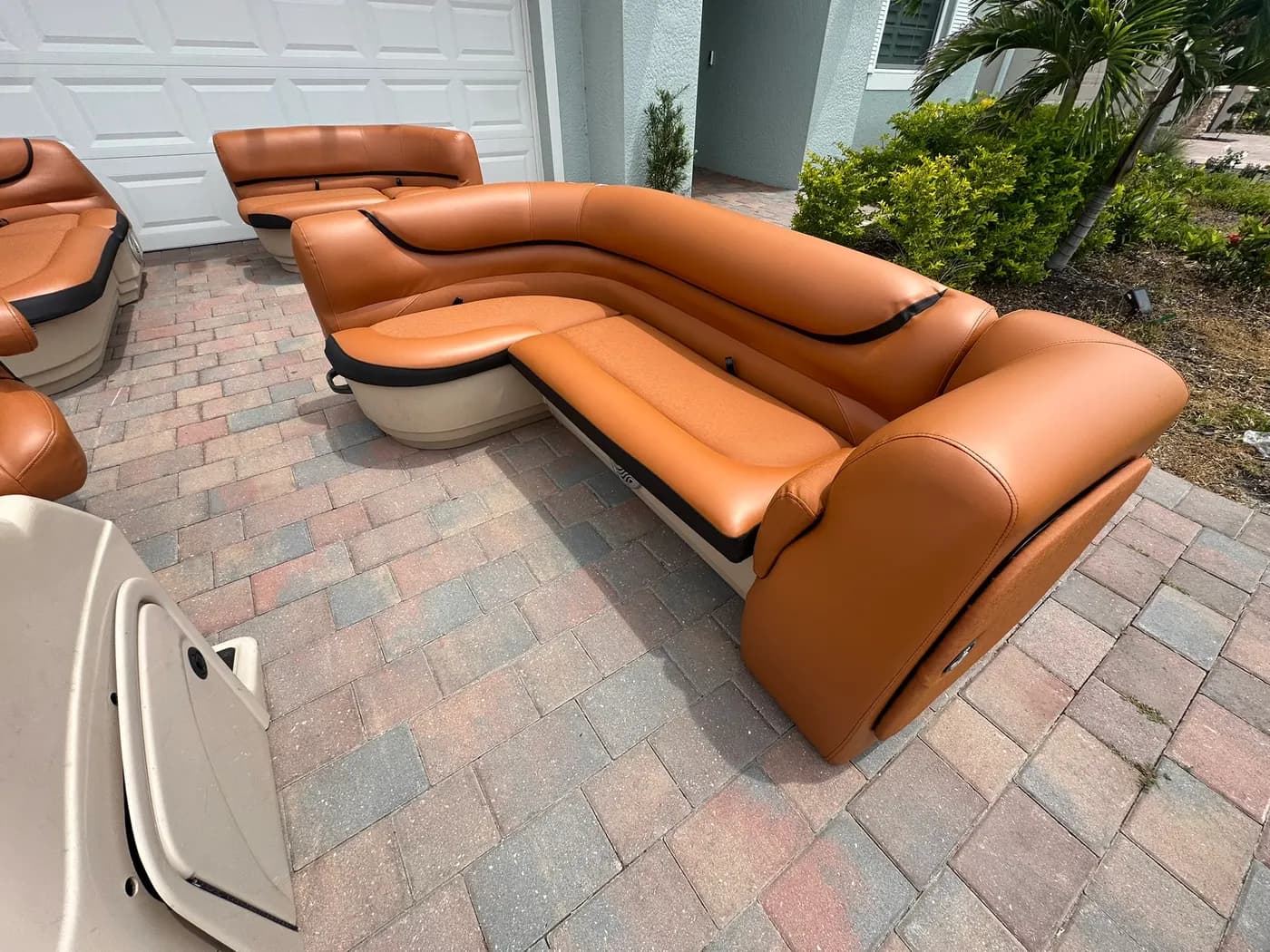 Custom outdoor patio and lanai cushions on pavers by GVO Classic Upholstery in North Port, FL